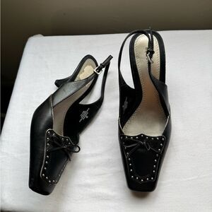 Y2K 90s Rare Merona Black Studded Slingback Heels. Size 9